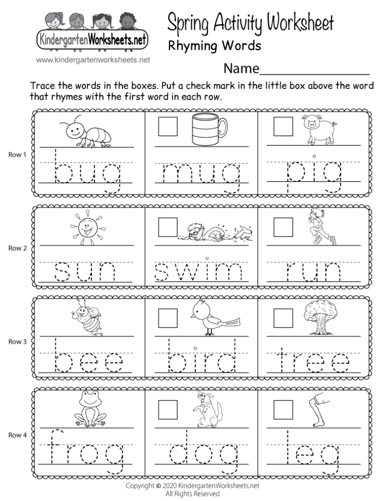 Free Printable Spring Rhyming Words Activity Worksheet