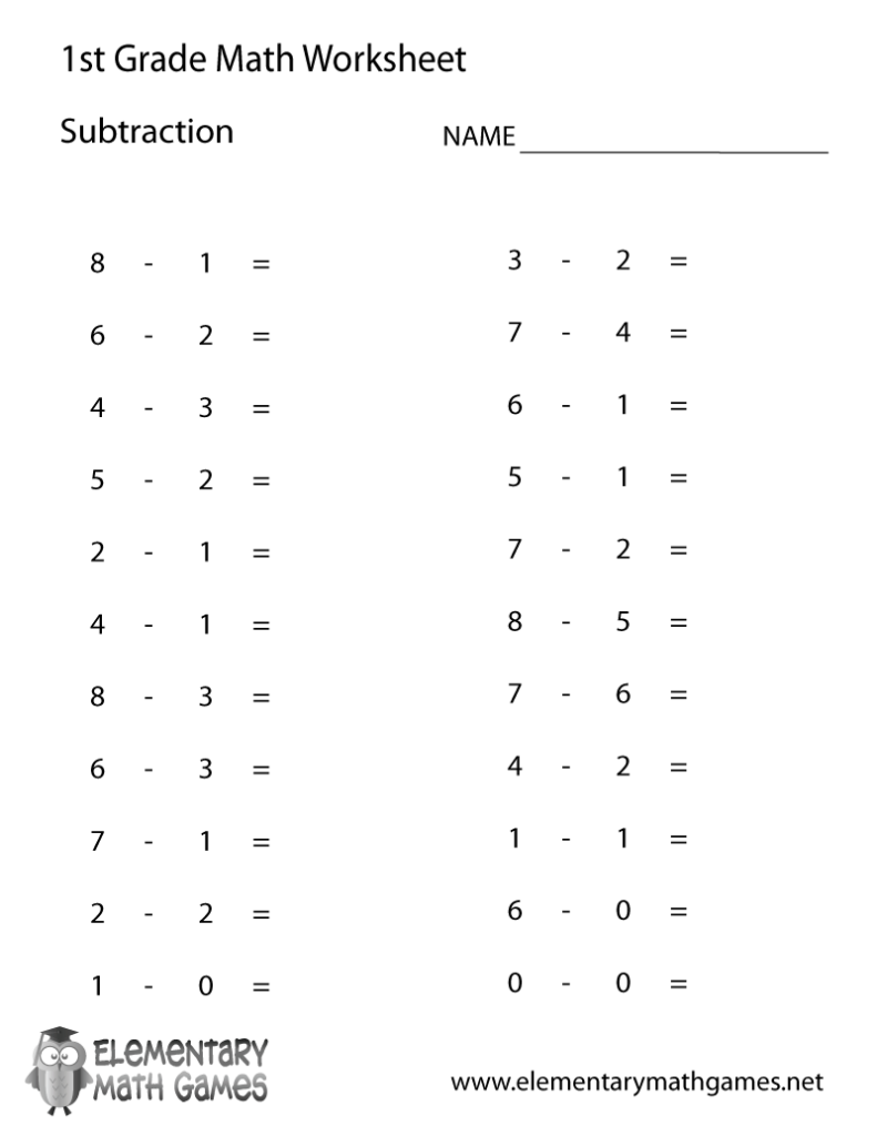 Free Printable Subtraction Worksheets Grade 1