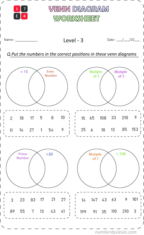 Free Printable Venn Diagram Worksheets PDF Number Dyslexia