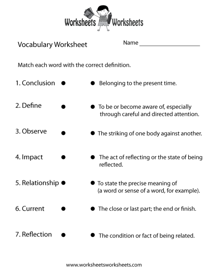 Free Printable Vocabulary Worksheet