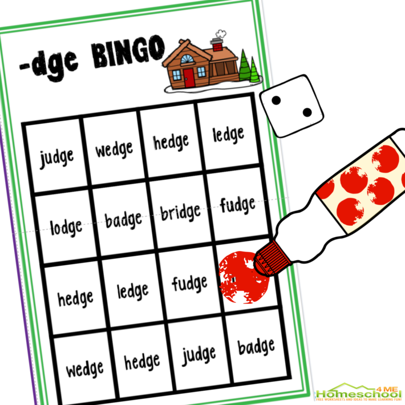 FREE Printable Words That End With Ge And Dge Phonics Game