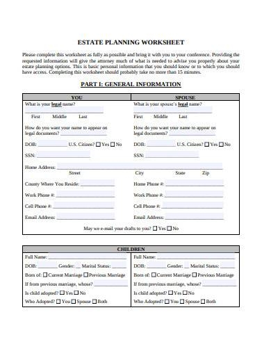 Free Simple Estate Planning Worksheet