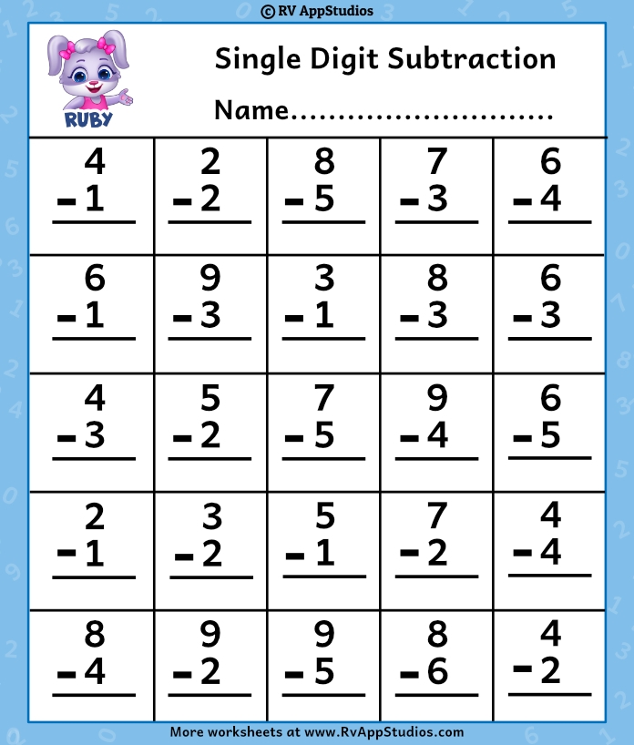 Free Subtraction Worksheets For Kids