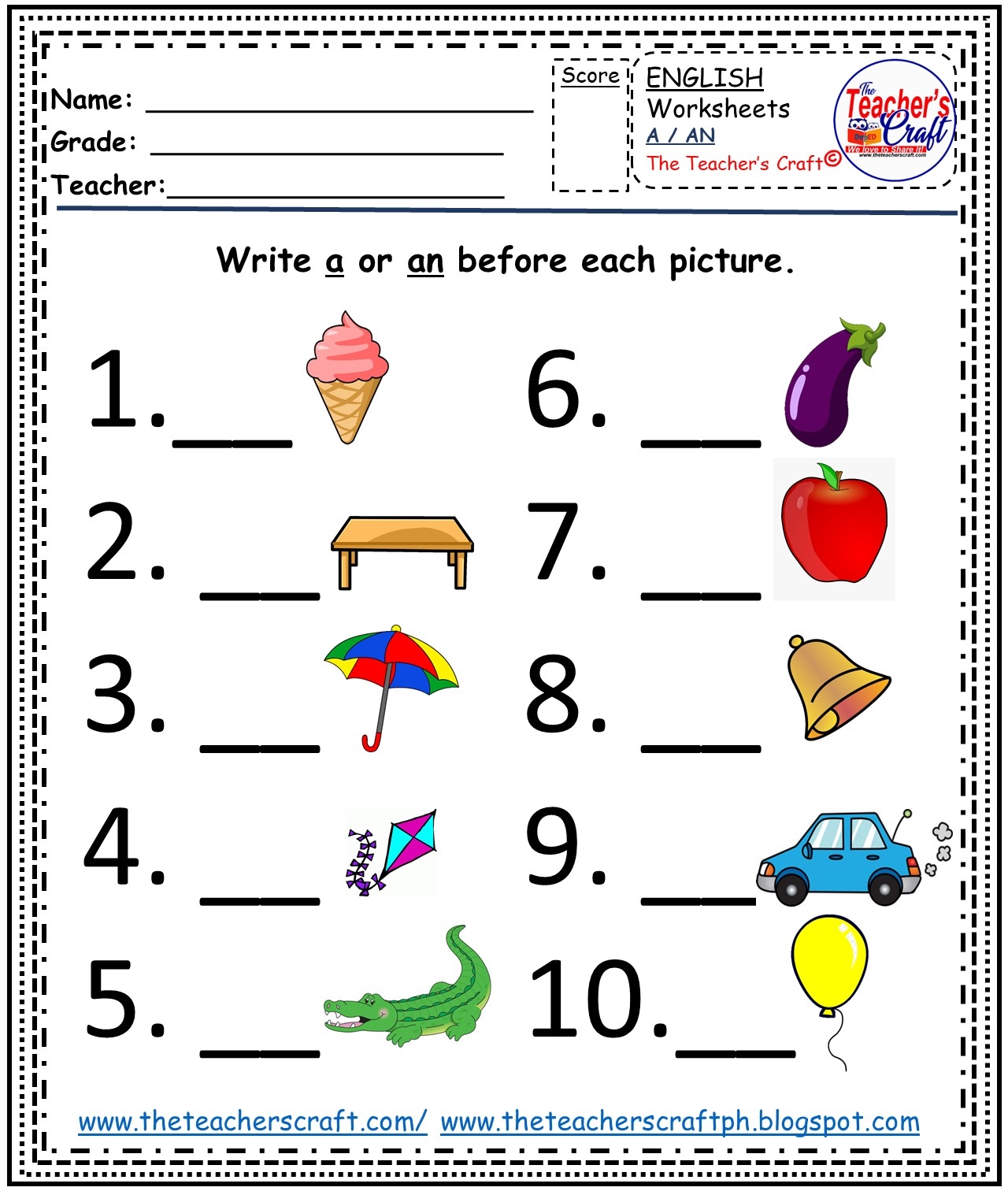 Grade 1 English Worksheets