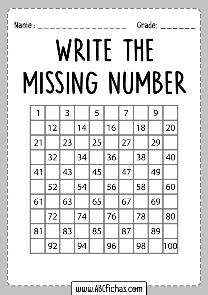 Grade 1 Missing Numbers Worksheets