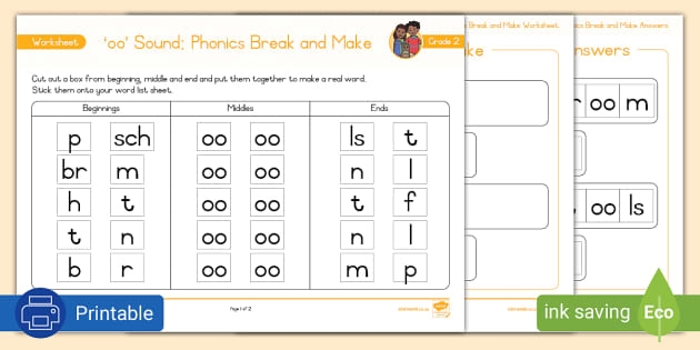 Grade 2 Phonics Oo Sound Break And Make Worksheet Twinkl