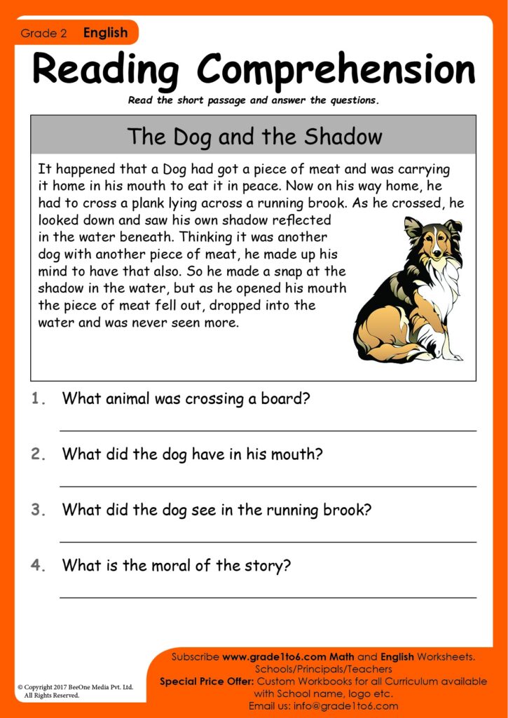 Grade 2 Reading Comprehension Free English Worksheets NBKomputer