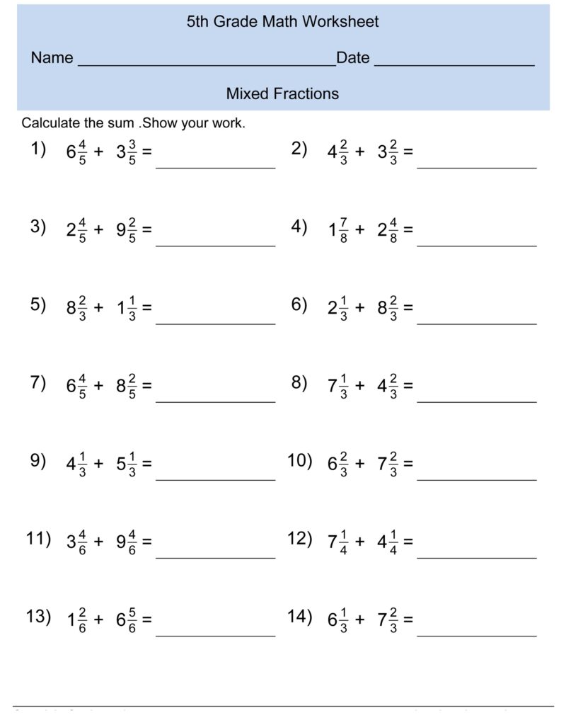 Grade 5 Math Worksheets