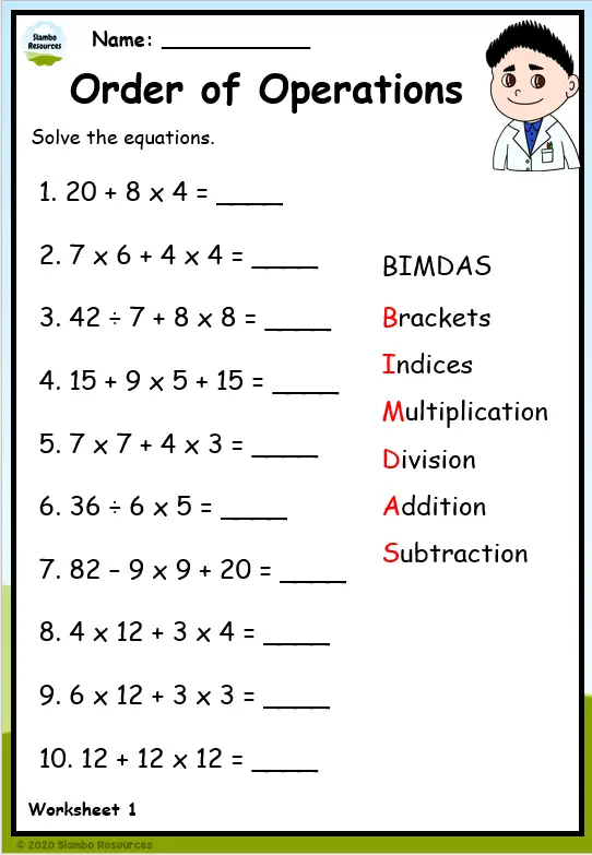 Grade 5 Order Of Operations Worksheets Free Math Worksheets