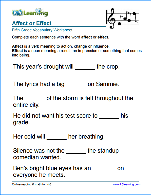 Grade 5 Vocabulary Worksheet