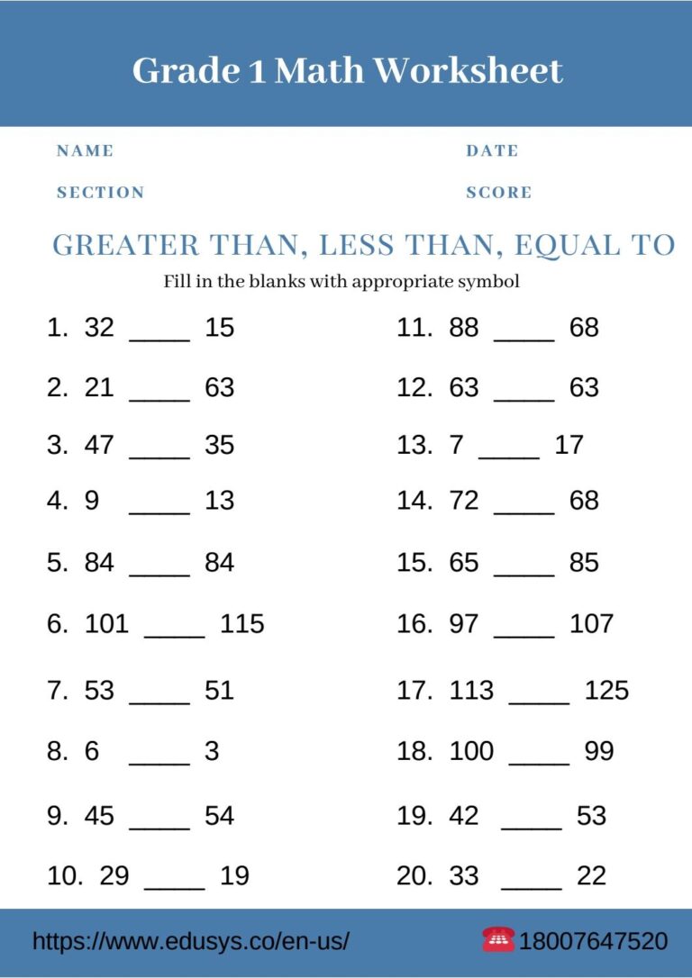 Grade One Math Worksheets