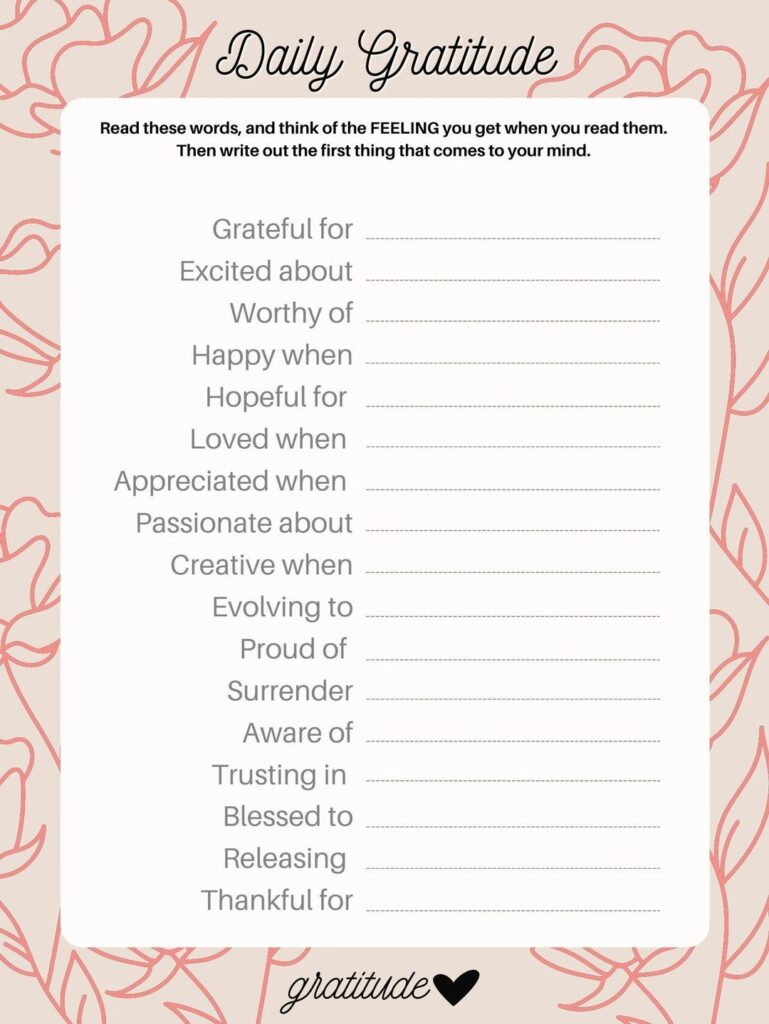 Gratitude Worksheet Daily Gratitude Page Self help Self improvement 