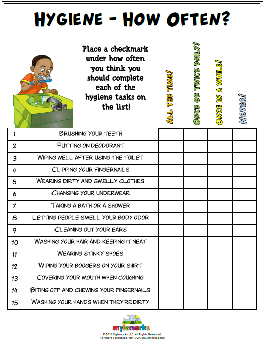 Hygiene Worksheets For Kids And Teens