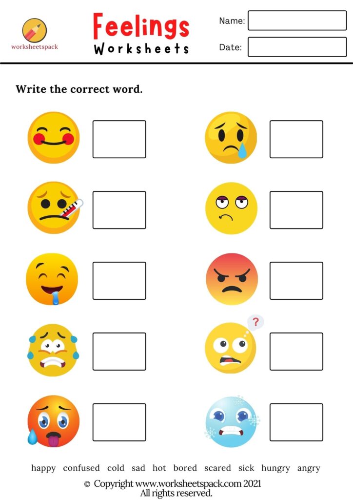 Identifying Feelings And Emotions Worksheet