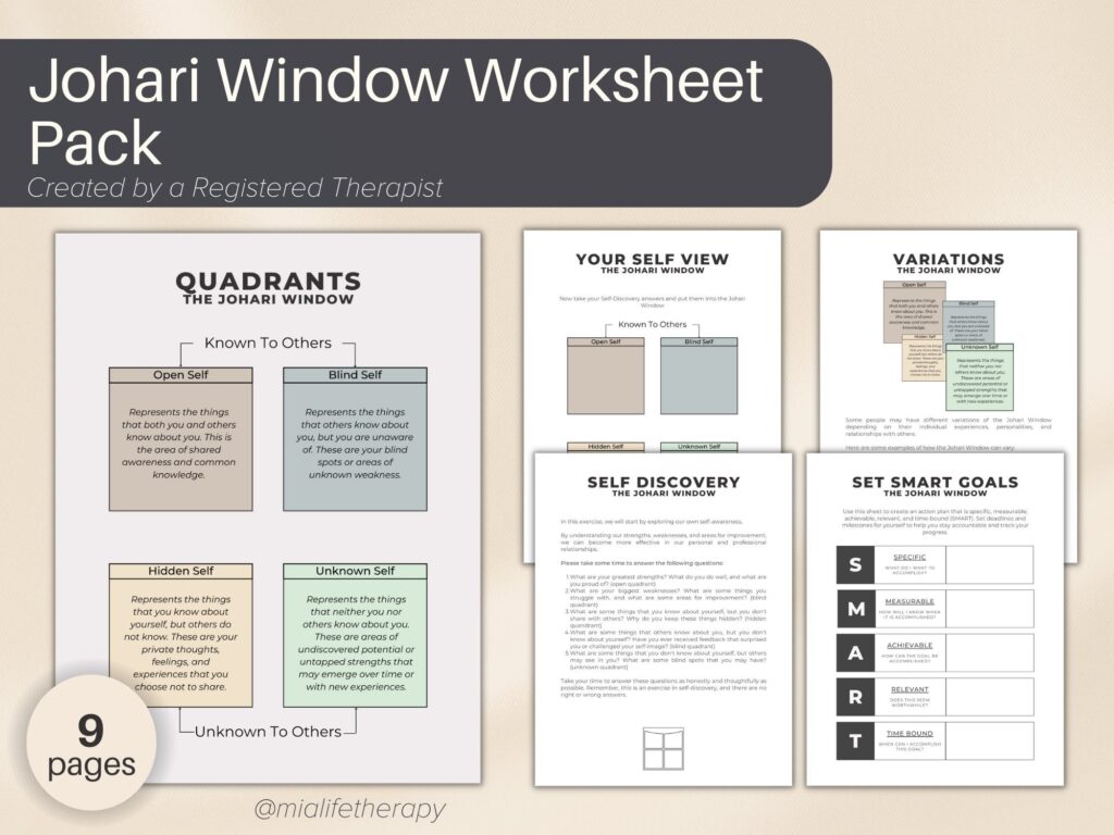 Johari Window Worksheet Pack Printables For Therapists Therapy 