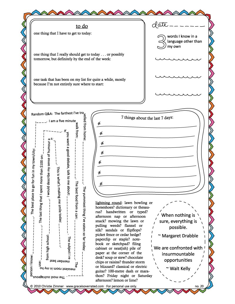 Journaling Worksheets