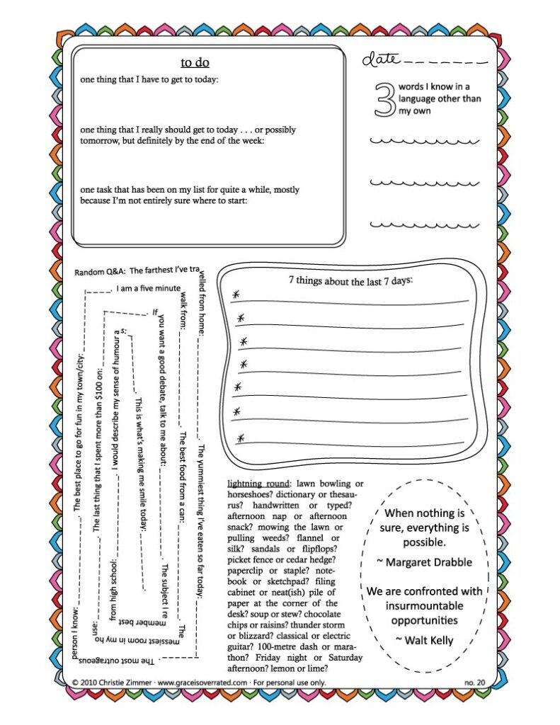 Journaling Worksheets