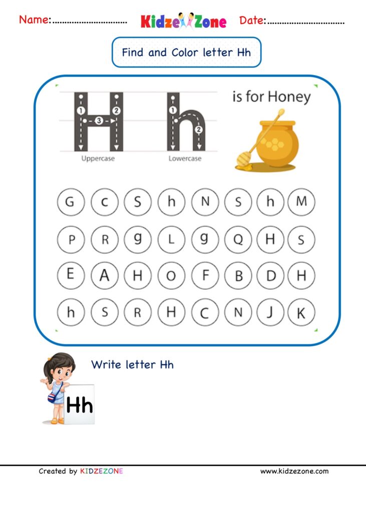 Kindergarten Letter H Worksheets Find And Color KidzeZone