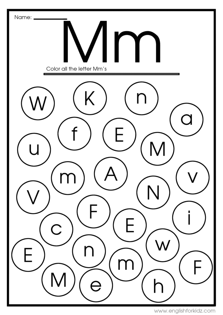 Kindergarten Letter M Worksheets