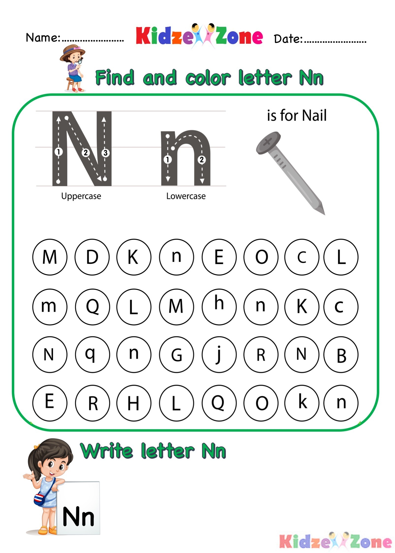 Kindergarten Letter N Worksheets Find And Color KidzeZone