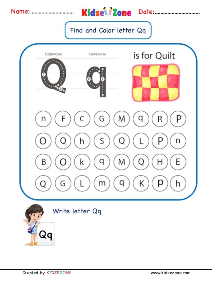 Kindergarten Letter Q Worksheets Find And Color KidzeZone