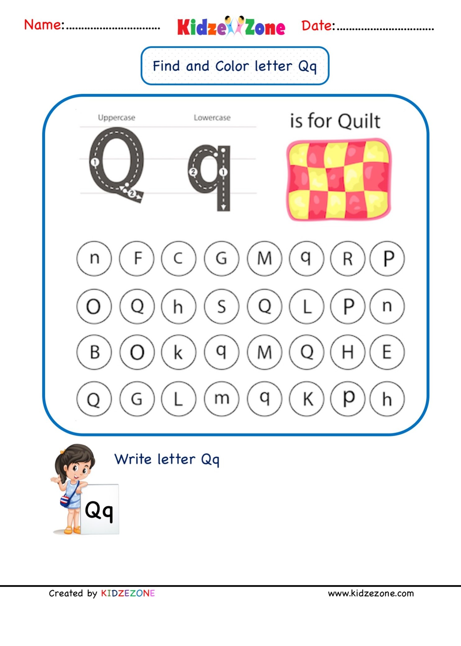 Kindergarten Letter Q Worksheets Find And Color KidzeZone