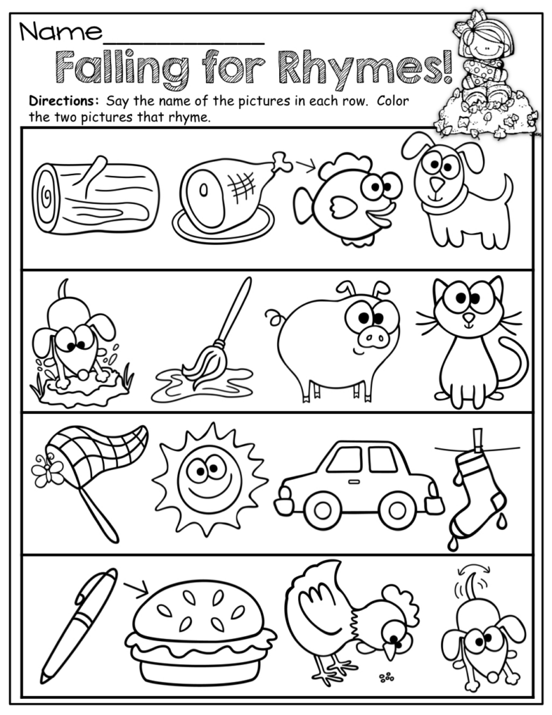 Kindergarten Pea Rhyming Words Worksheet