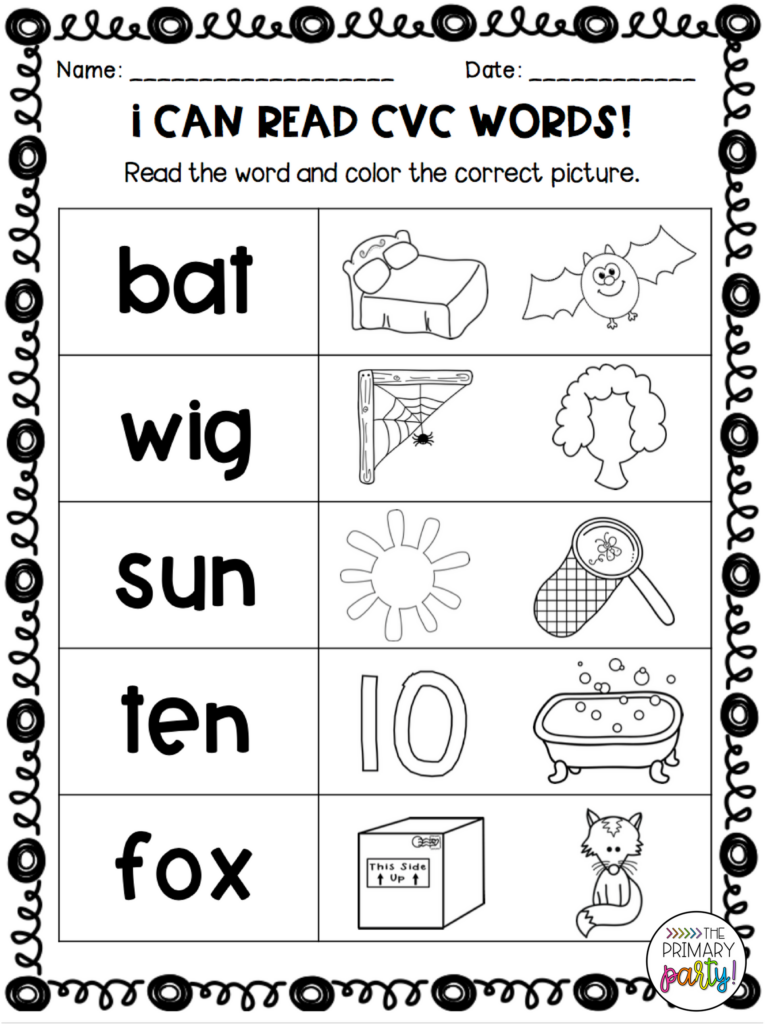 Kindergarten Printable Cvc Words Worksheets