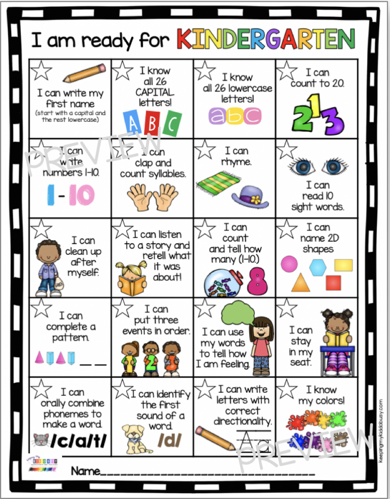 Kindergarten Readiness Printables Printable Calendars AT A GLANCE