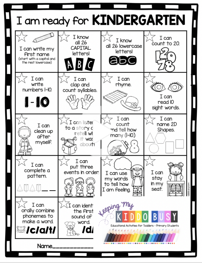 Kindergarten Readiness Test Free Printable