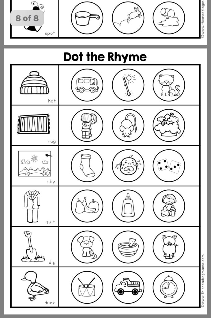 Kindergarten Rhyme Worksheets