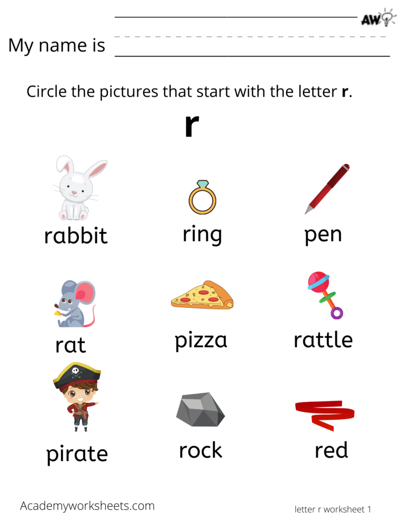 Learn The Letter R R Learning The Alphabet Academy Worksheets