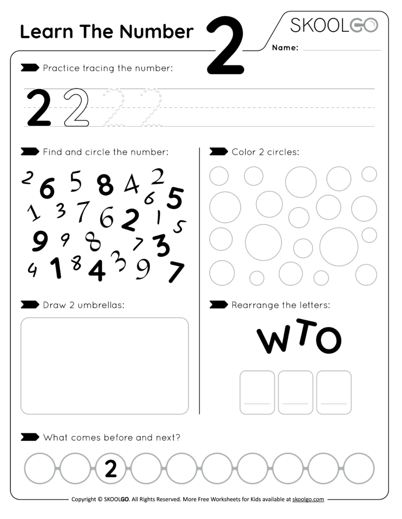 Learn The Number 2 Free Worksheet For Kids SKOOLGO