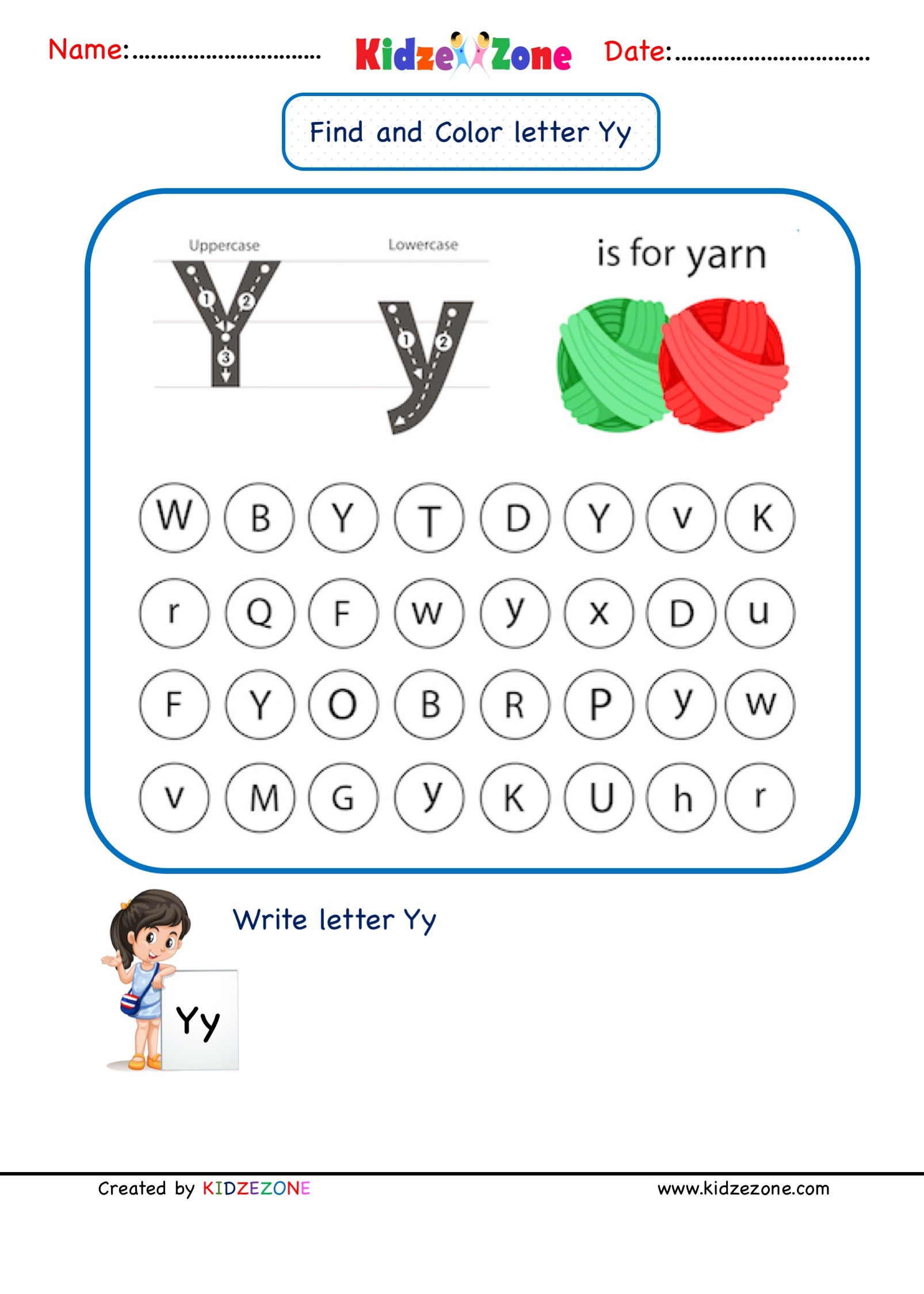 Letter Y Printable Worksheets