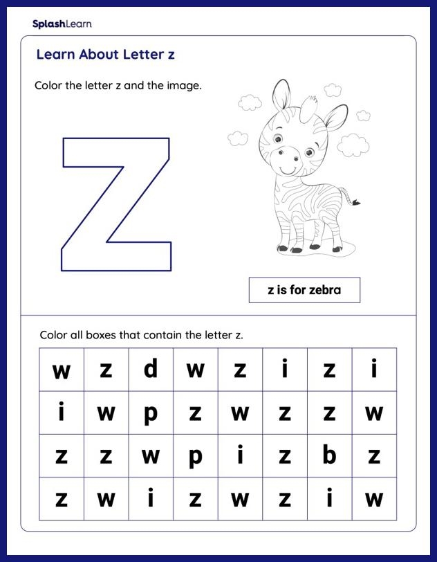 Letter Z Worksheets For Preschoolers Online SplashLearn