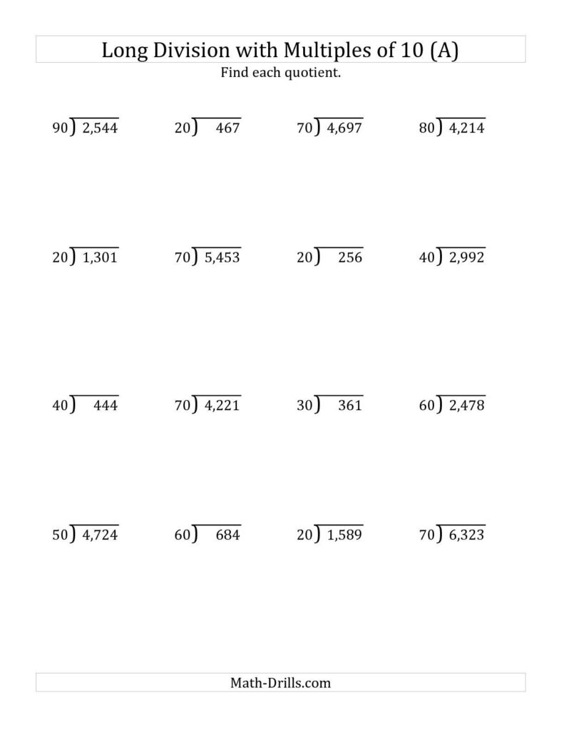 Long Division 3 Digits By 1 Digit No Remainder 20 Worksheets Long 