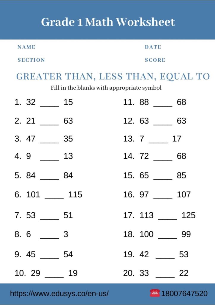 Math Worksheets Grade 1 Free Printable