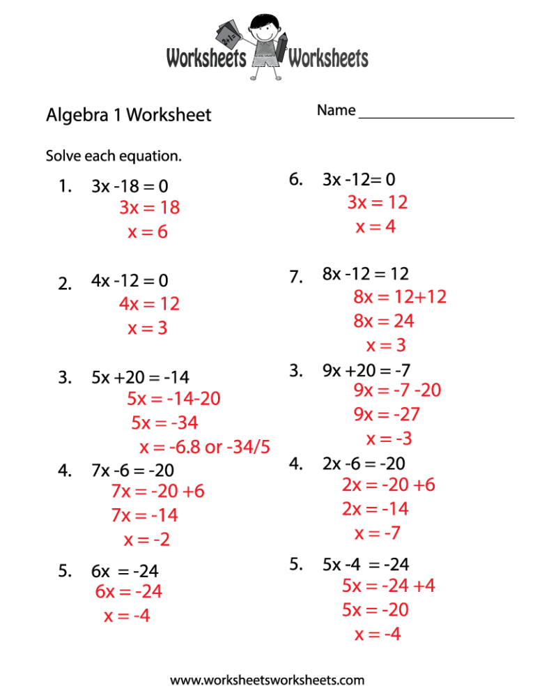 Math Worksheets With Answers Free Printable Answer Keys Worksheets 