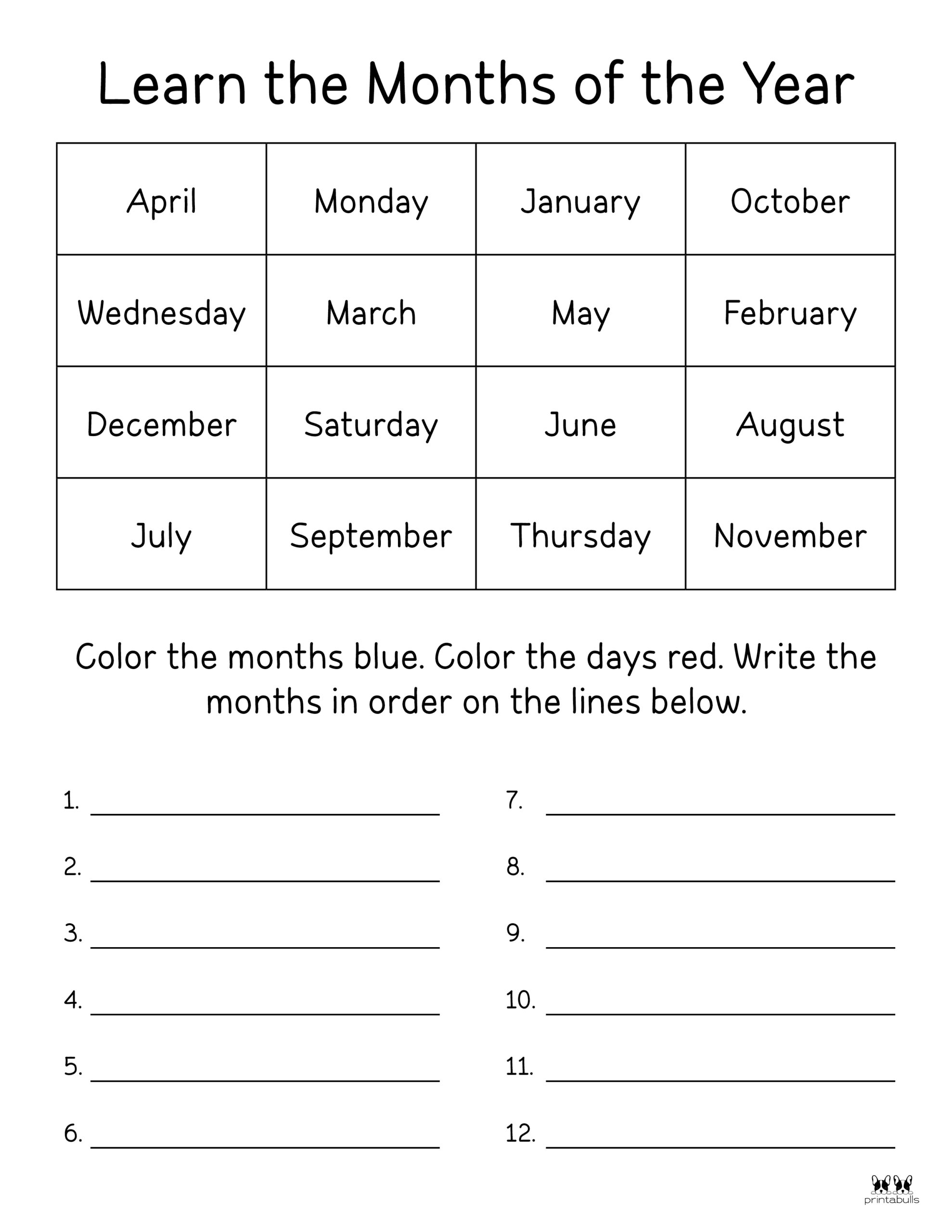 Months Of The Year Worksheets