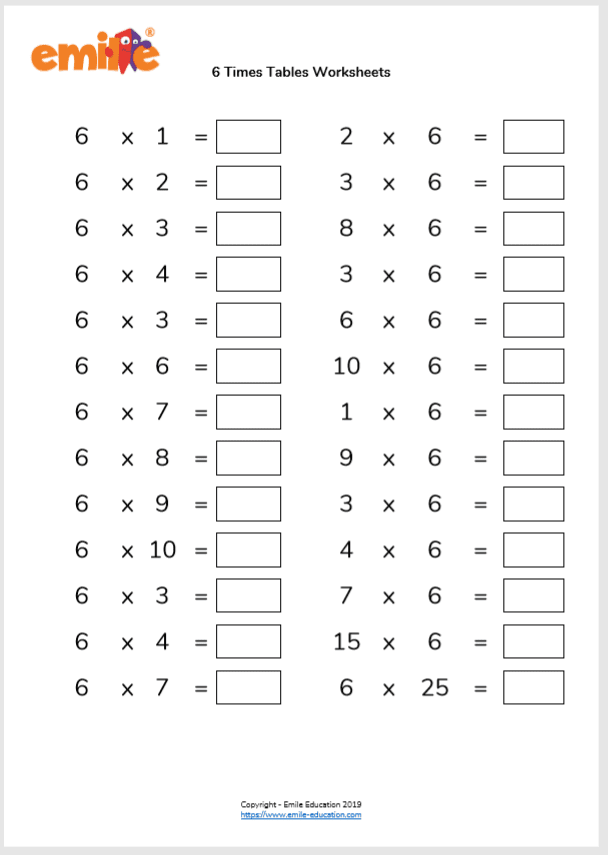 Multiplication Worksheets 6 Times Tables