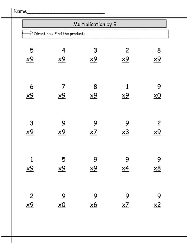 Multiplication Worksheets 9 Times Tables