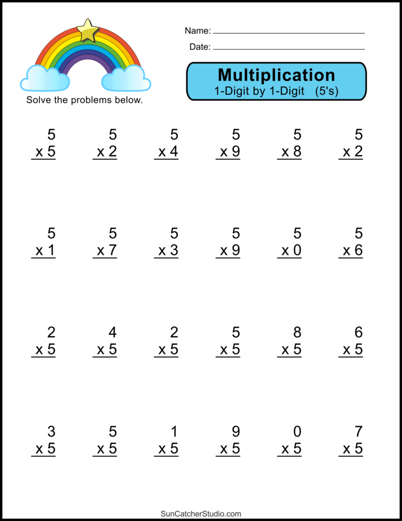 Multiplication Worksheets One Digit Math Drills DIY Projects 