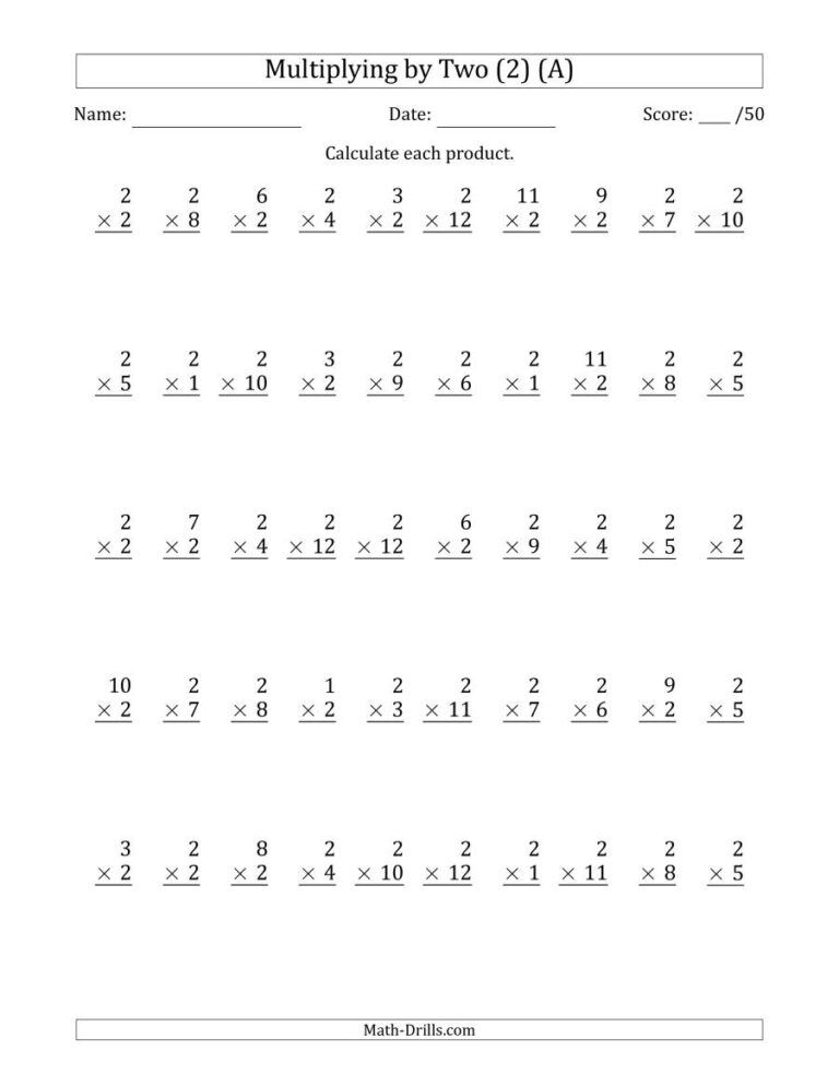 Multiplication Worksheets X2 PrintableMultiplication