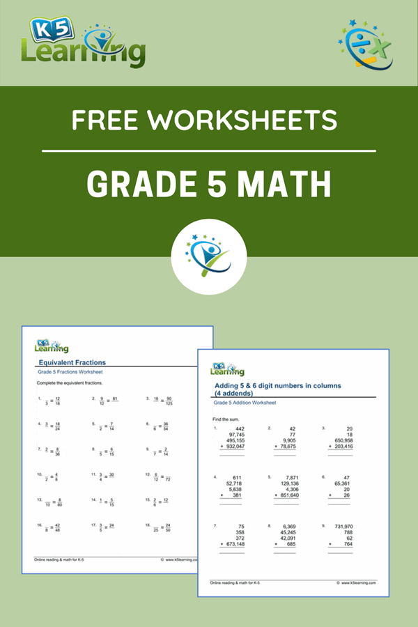 New Free Grade 5 Math Worksheets Pages K5 Learning