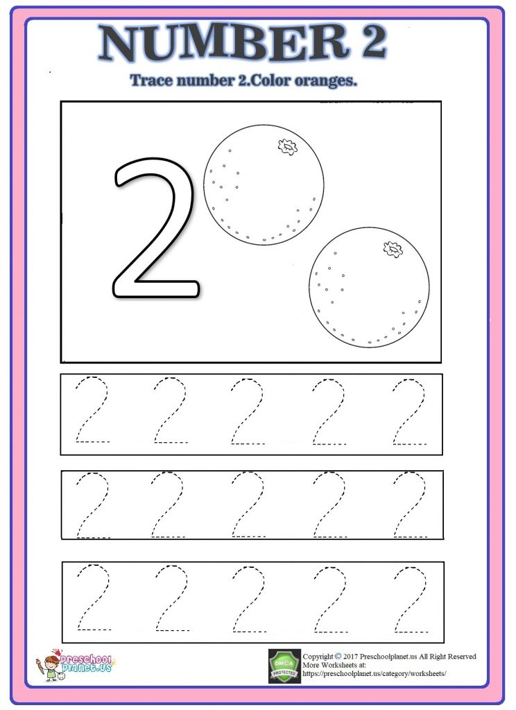 Number 2 Trace Worksheet Preschoolplanet