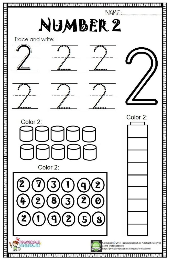 Number 2 Tracing Worksheets