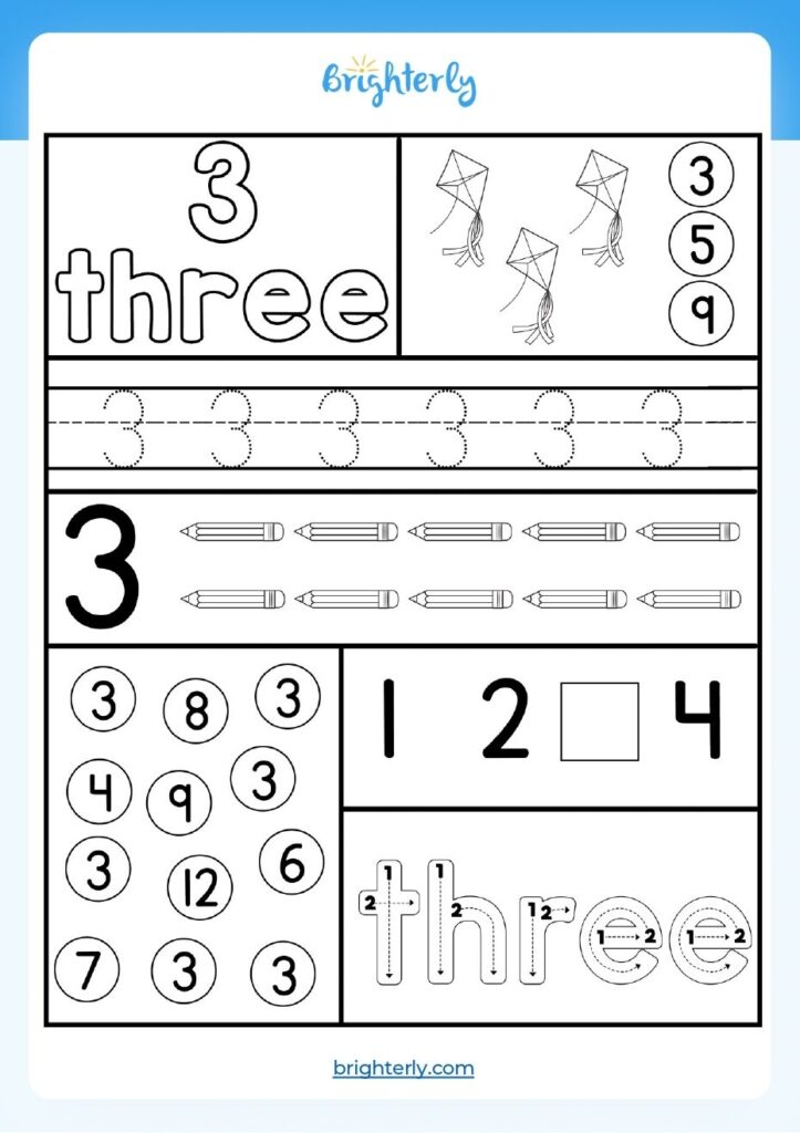 Number 3 Tracing Worksheets Count And Trace Number 3 Number 3 