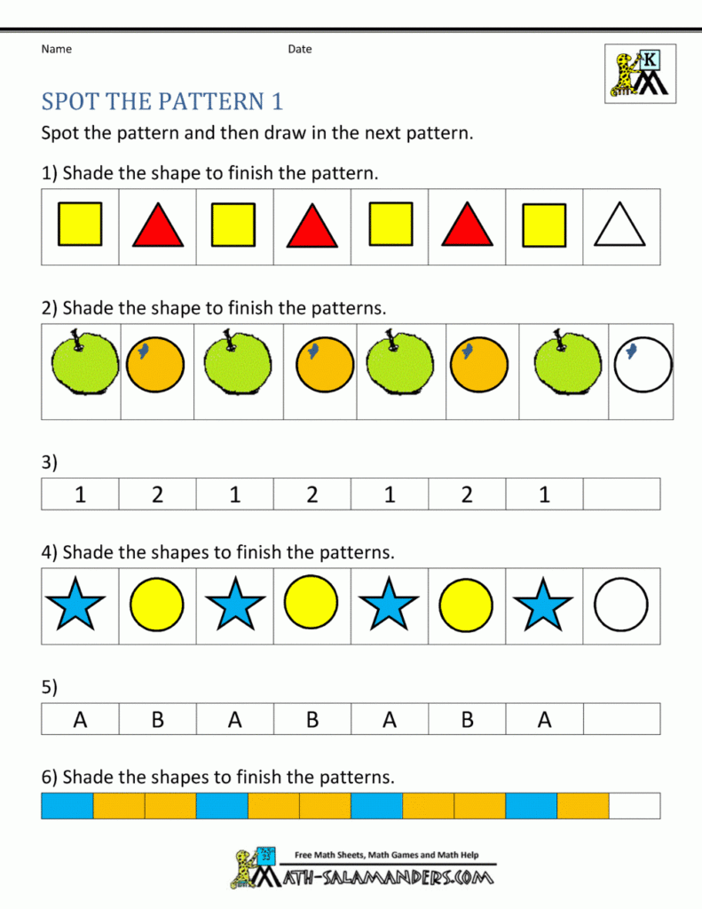 Pattern Printable Worksheets Kindergarten