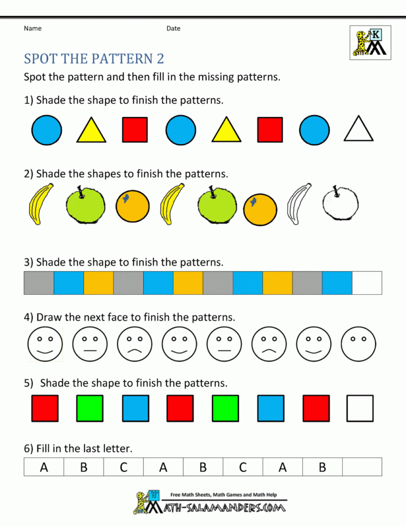 Pattern Printable Worksheets Kindergarten