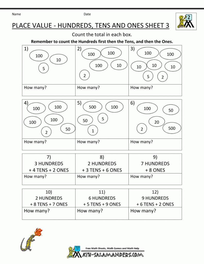 Place Value Chart 2nd Grade Worksheets